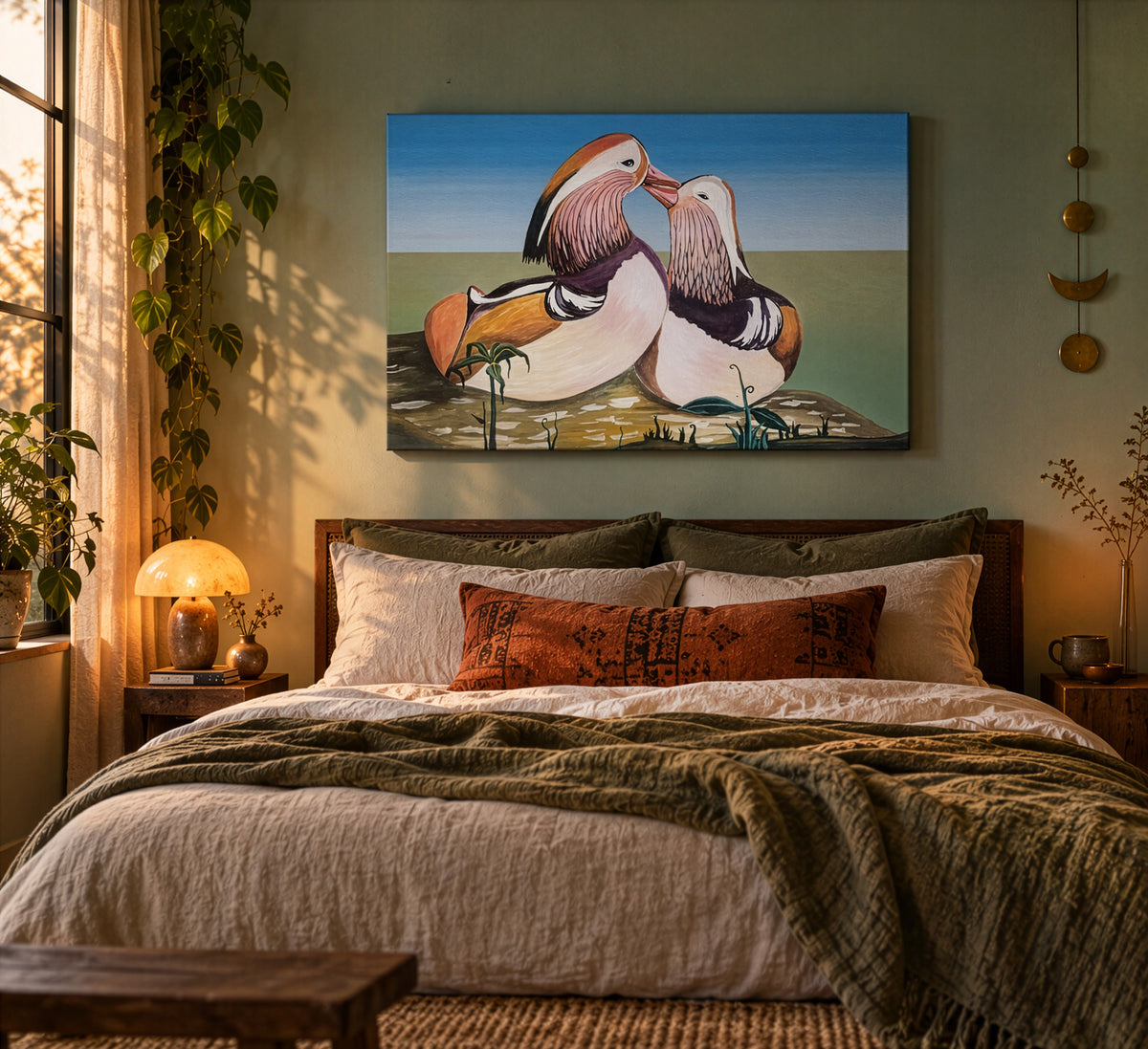 Lucky Ducks —— Mandarin Duck Pair Canvas Print